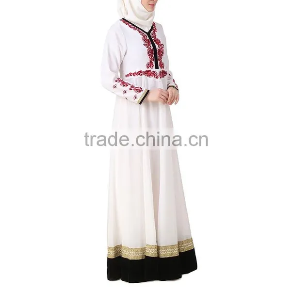 Islamic Clothing Hijab Muslim Wear White Chiffon Embroidered Woman Abaya photo-3