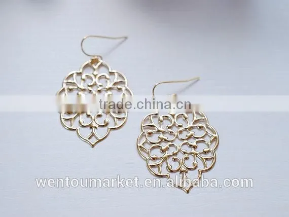 Large Gold Moroccan Filigree Earrings Boho Chic Bohemian Dangle Earrings photo-4