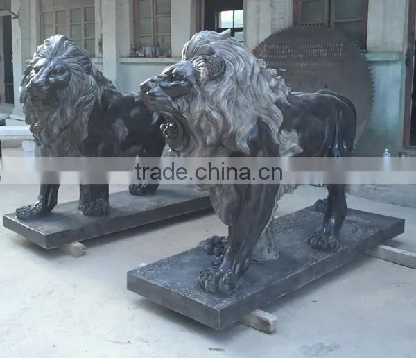 Hand Carved Black Marble Garden Lion Statues photo-2