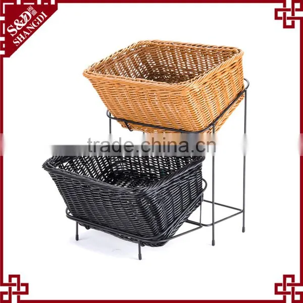 Food Grade Home or Market Metal & Rattan Craft Bread Fruit Vegetable Display Rack photo-2