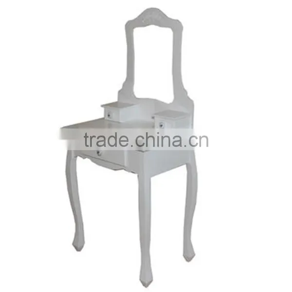 European Style Solid Wood Makeup Table Set With Stool Bedroom Dresser Simple Modern Ivory White Cosmetic Table With Mirror photo-2