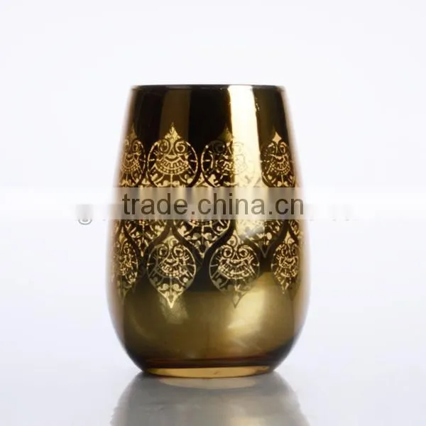 New Design Electroplating Golden Color Glass Tumbler Stemless Wine Glass photo-2