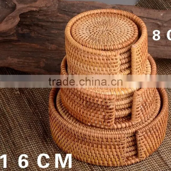 Handmade Rattan Cup Holder / Set of 6 Rattan Coasters Made in Vietnam photo-5