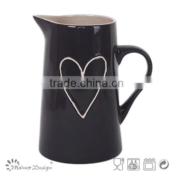 Delicate Emboss Crockery Stoneware Houseware Heart Pattern Pitcher photo-5