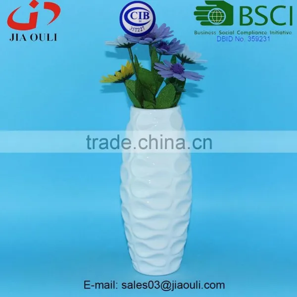 BSCI Audit Factory Wave Patterned Glazed White Ceramic Vase, High Ceramic Decorative Vase photo-3