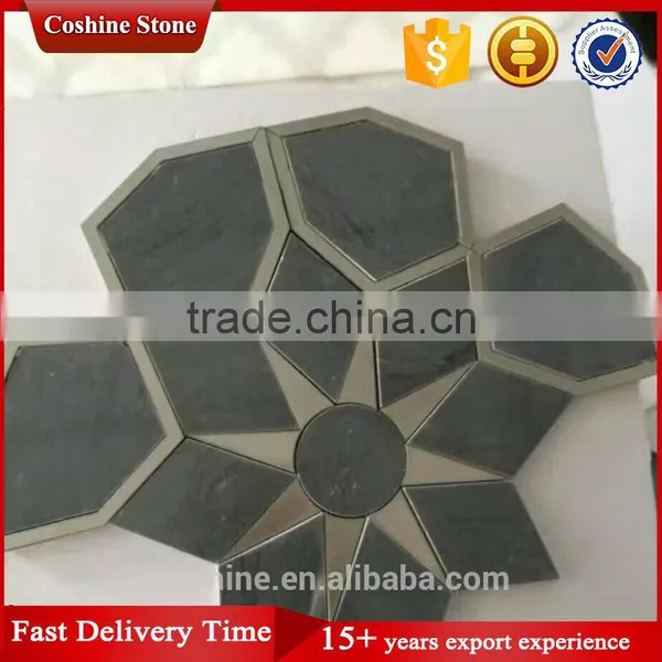 Waterjet Deep Green Color Marble Stone Mosaic Tile photo-3