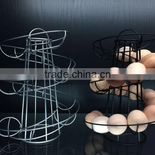 Novelty ECO-friendly Iron Wire Black Silver Metal Egg Stand Rack Spiral Egg Holder for Kitchen Storage photo-3