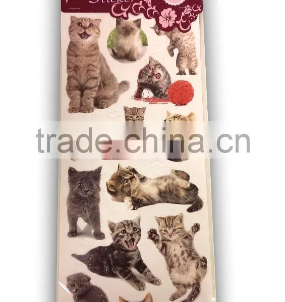 Cat Design Sticker, Lovely Cat Sticker for Decoration, Vivid Animal Decorative Shinny Glitter Sticker