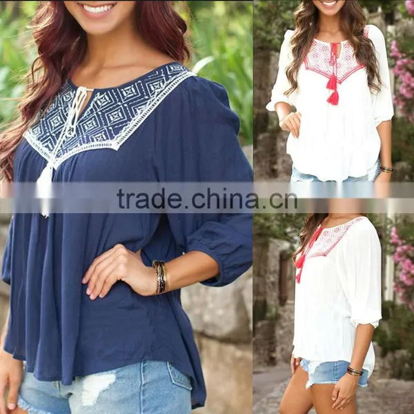 Womens Summer Printed Loose Casual Blouse 2016 photo-2