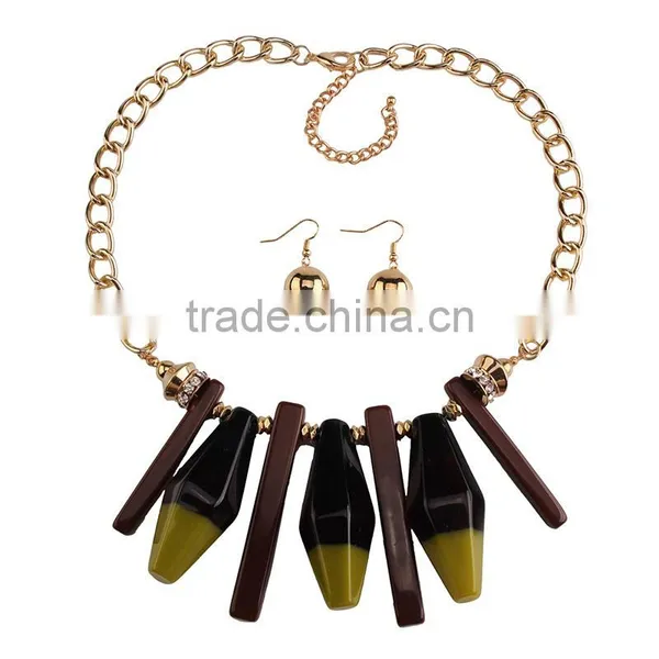 Europe and the United States Fashion Multiple Big Resin Gems Pendant Necklace photo-3
