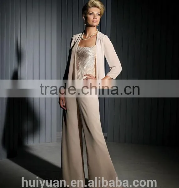 New Designer Long Sleeve Formal Mother of the Bride Chiffon Pant Suits photo-2
