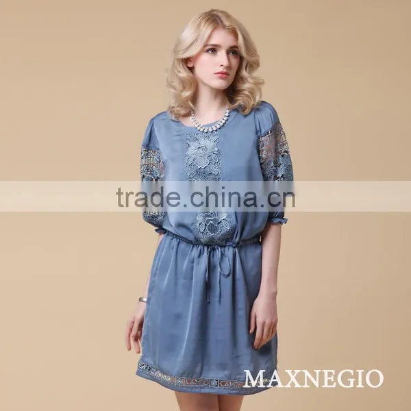 Fashion Factory Price Loose Half Lace Sleeve Silk Dress Designer photo-4