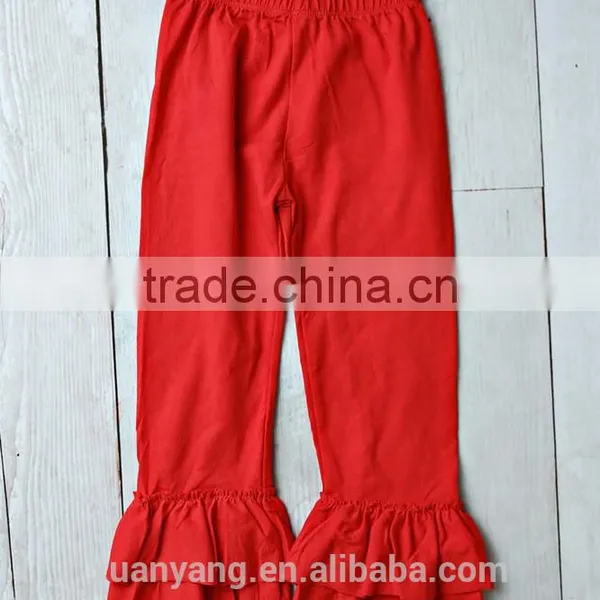 Plain Red Color Boutique Kids Fashion Pants Solid Christmas Two Ruffles Pants Girls Tight Icing Leggings photo-2