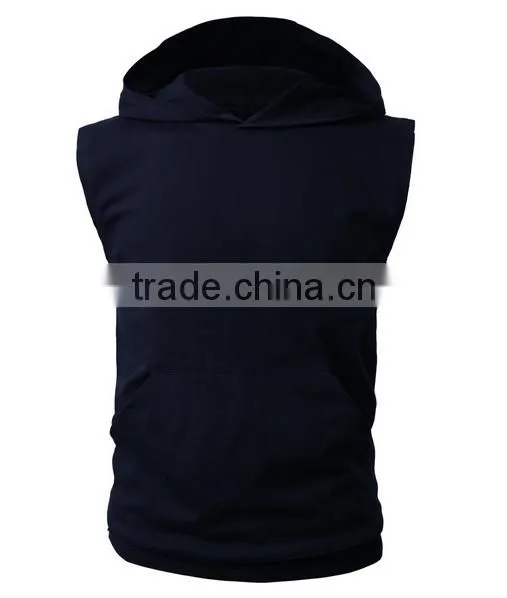 OEM New Design Cotton Plain Mens Custom Sleeveless Hoodie With Pocket photo-2