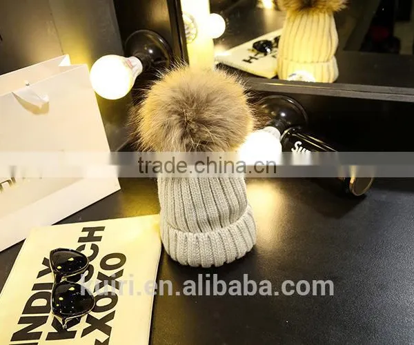 Wholesale Real Mink Fur Pom Poms Knitted Hat Ball Beanies Winter Hat For Women Girl 'S Wool Hat Cotton Thick Female Cap photo-4