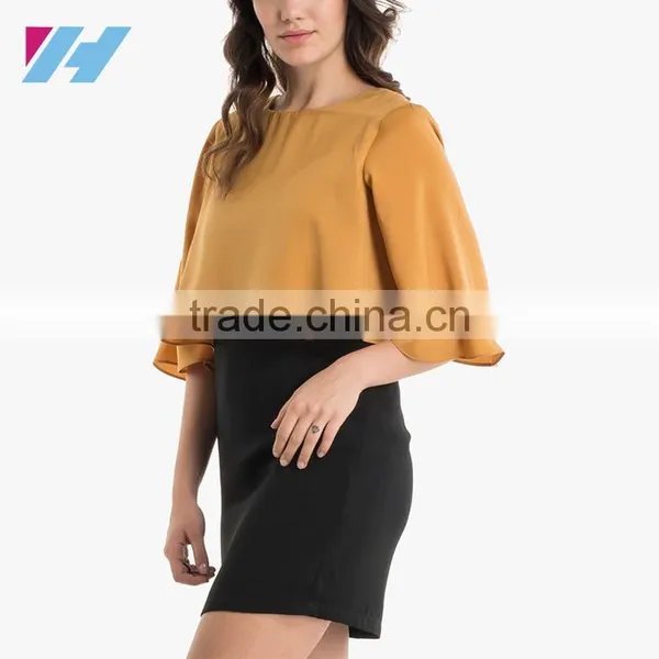 Ladies New Fashion Clothing Wholesale Casual Mustard Yellow Wrap Dress photo-3