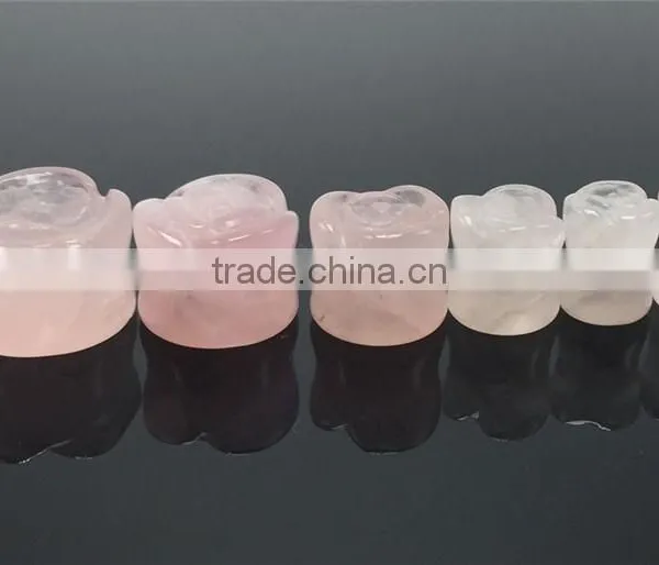 Rose Quartz Flower Shape Stone Plugs Rose Quartz Stone Expander Tunnel photo-5