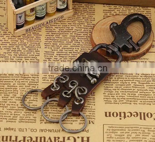 Leather Gothic Biker Skull Pewter Keychain Key Ring FOB Llavero Gotic photo-4