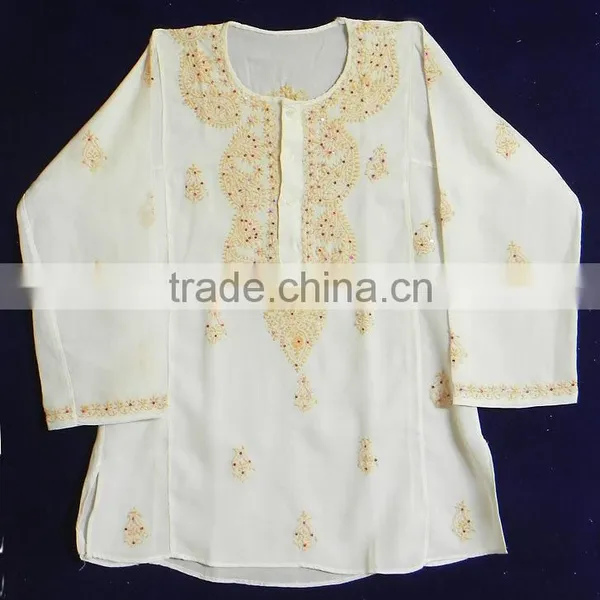 Chikankari Kurti Beautiful Indian Chikan Embroidery Kurti Tunics Lucknowi Emboidered Ladies Kurti Tunic Tops For Women photo-2
