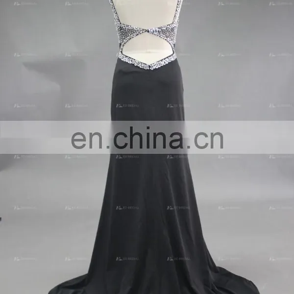 Real Pictures Beaded See Through Top Sheath Long Black Evening Dress photo-3