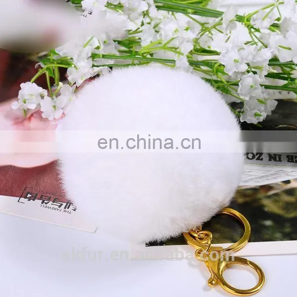 Factory Wholesale High Quality Real Rex Rabbit Fur Pom Pom Keychain photo-6