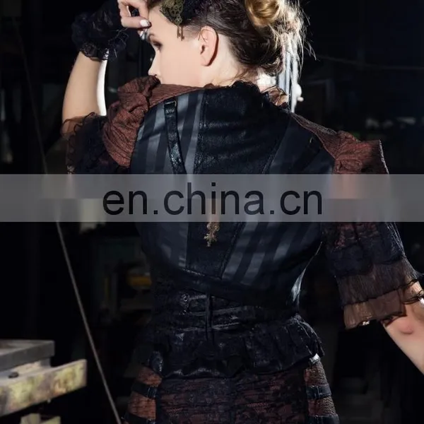 Steampunk Style Crop Top Jacket With Fluonce Layered Sleeves photo-5