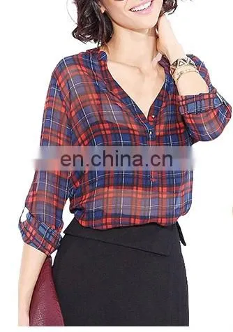 Top Grade Women Casual Blouse Designs/plaid Shirt photo-3