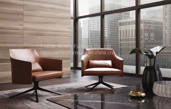 Modern Medium Back Leisure Leather Armrest Visitor Coffee Chair