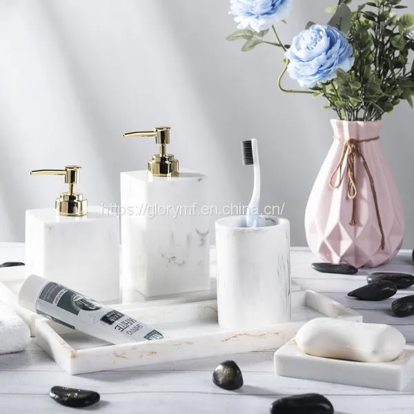 Custom Home Decoration Color Marble Finish Poly Resin Material Bathroom Set photo-3