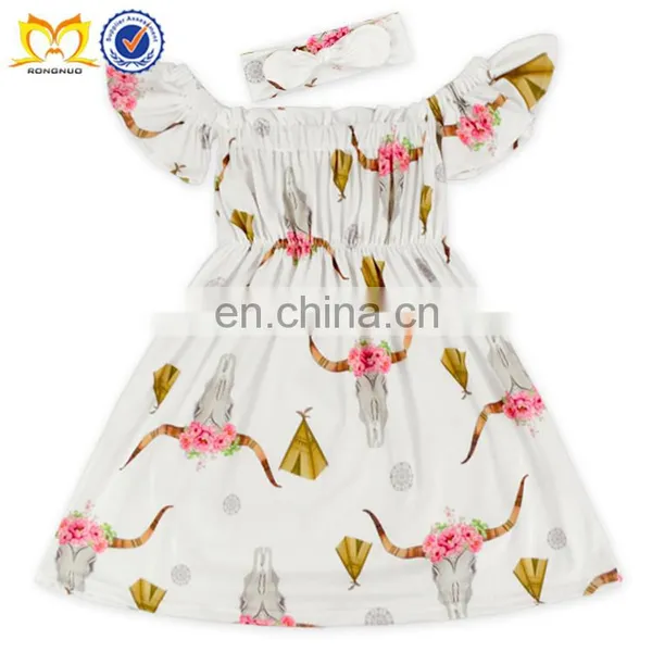 Baby Girls Flower Deer Beautiful Children Summer Clothes Cheap Baby Frock Design Kids Girls Party Dresses photo-5