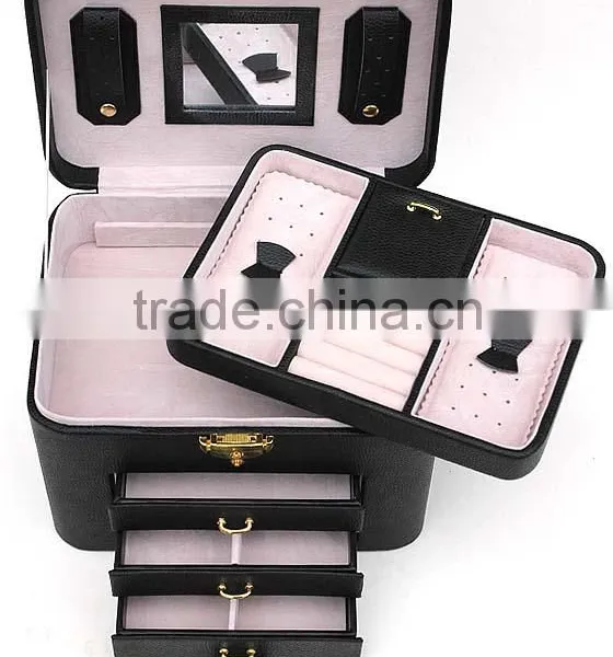 Faux Leather Jewelry Box Jewelry Storage Case With Mirro and Drawers photo-3