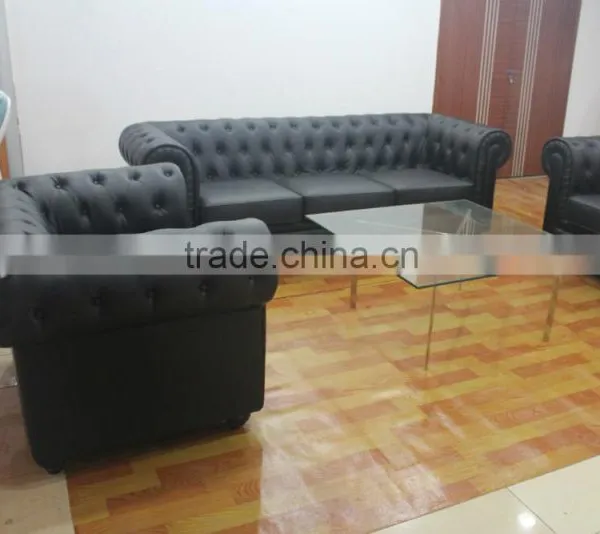Replica Wooden Frame Chesterfield Sofa Set, Anonimo Chesterfield Sofa Design, Black Color Chesterfield Sofa Set for Living Room photo-2