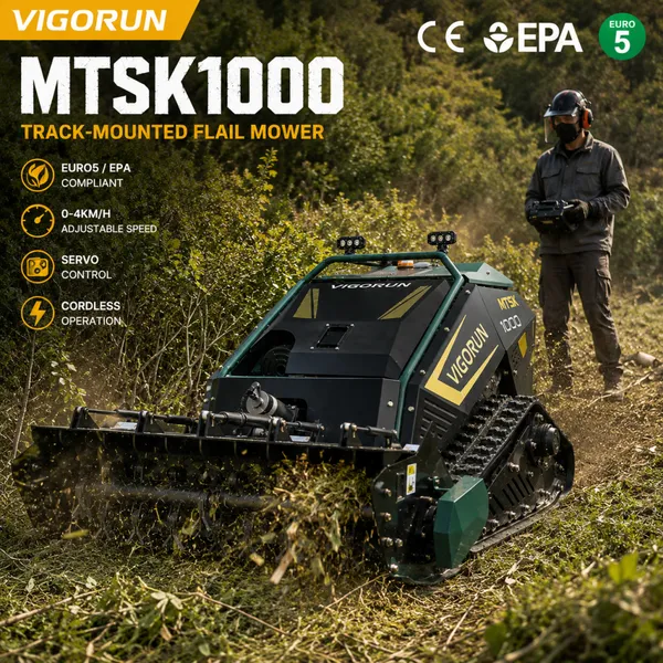 Slope Mowing Flail Mower Efficient 48V Battery- Gasoline Remote Control Efficiency Multifunctional Tracked Lawn Mower for Farm