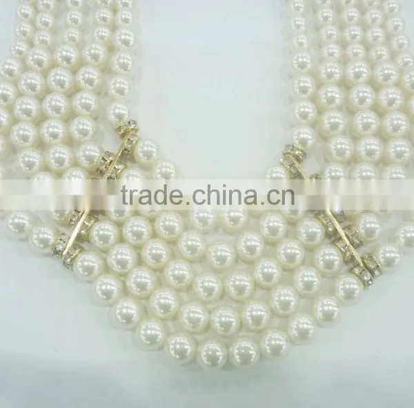FASHION CHUNKY MULTI ROW STATEMENT PEARL NECKLACE EARRING SET photo-6