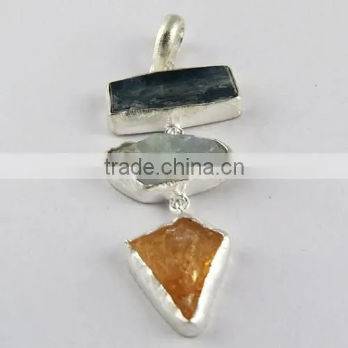 Fabulous Rough Kyanite Aquamarine Pendant, Gemstone Silver Jewellery, Fine Silver Jewellery photo-5
