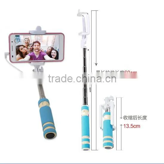Green Close to 14cm Monopod Audio Cable Wired Selfie Stick Extendable Sefie for IPhone 6 Plus 5 5s 4s IOS for Samsung Android photo-3