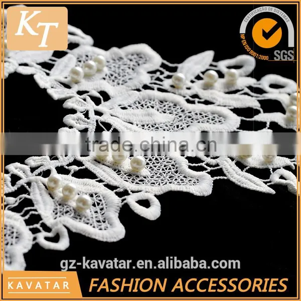 White Floral Pattern Lace Beaded Collar for Wedding Dress photo-2