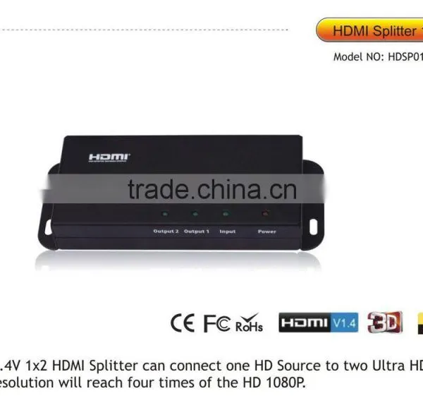 1 in 2 Out HDMI Audio Video Amplifier Splitter With 3D 4kx2k