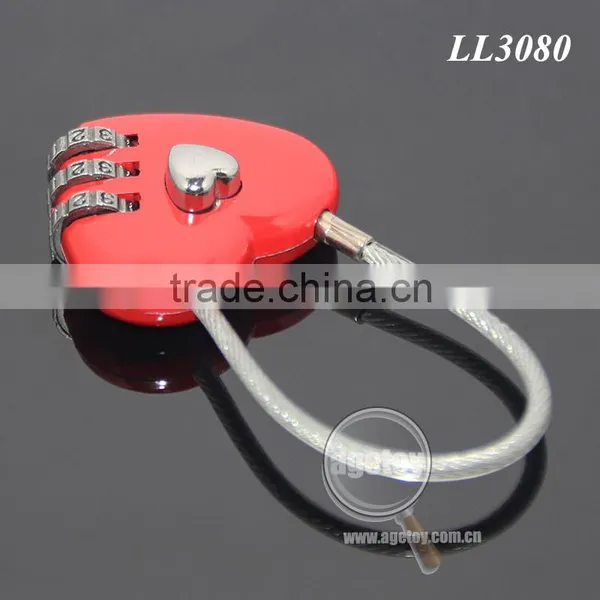 Resettable 3 Digit Combination Travel Luggage Suitcase Lock Padlock Red Heart Shaped Steel Wire Metal Combination Lock photo-5