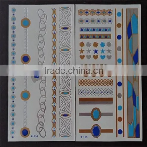 Flash Tattoos Newest Temporary Gold Silver Blue Color Tattoos 10.5*21CM photo-4