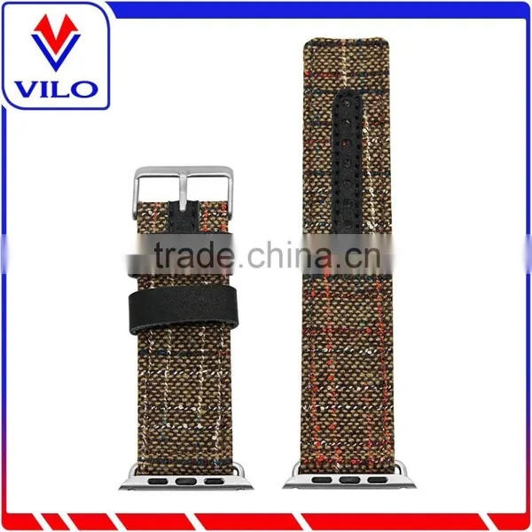 Canvas Fabric Genuine Leather Smart Watch Band Replacement Strap With Adapter Metal Clasp for Apple Watch 38mm 42mm photo-6
