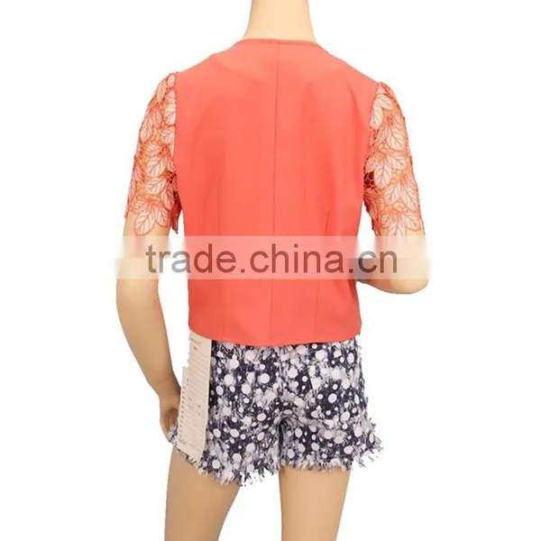 2015 Own Design 100% Polyester Applique Sleeve Lady Blouse photo-3