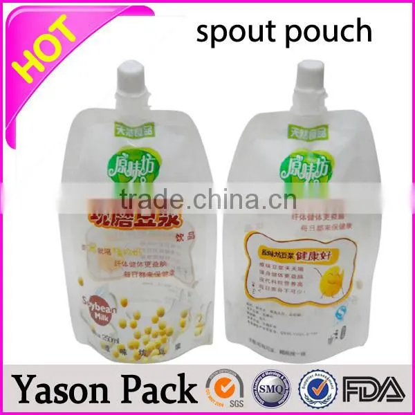 Yason resuable fruit juice spout pouches bear with 120deg sterilization process stand up pouch with spout pouch bottom gusseted