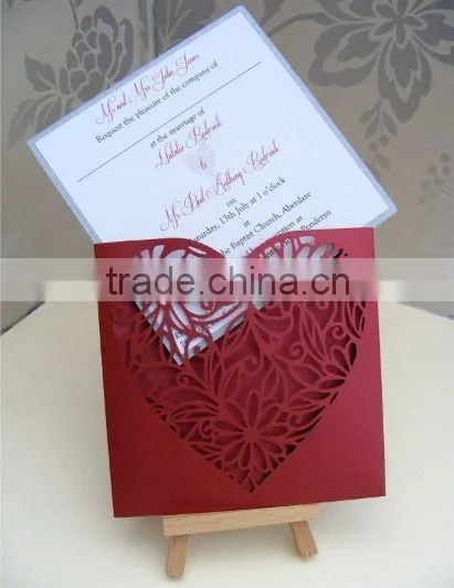 Heart Laser Cut Wallet Wedding Invitation With Insert - Red