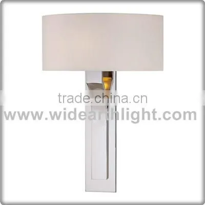 UL CUL Listed 1 Light Hotel Wall Lamp Modern In Nickel Finish With Fabric Shade For Bedroom W40289