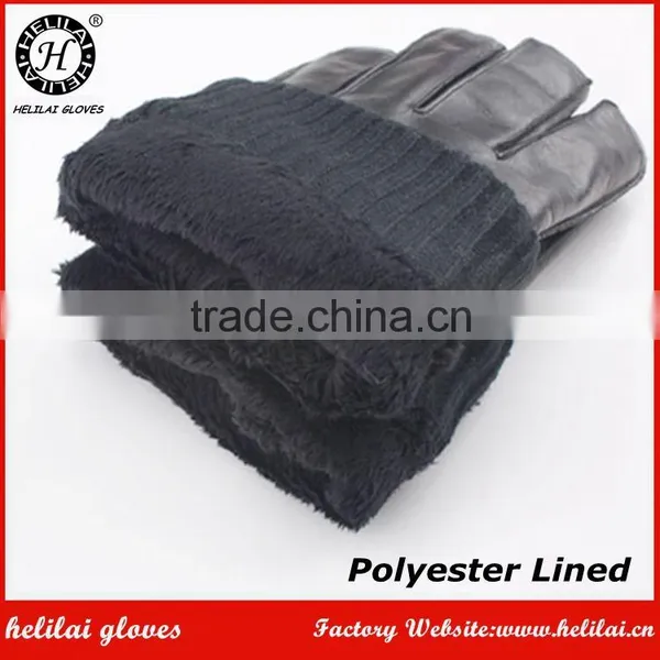 Helilai Customized Men Plain Warm Winter Black Leather Polyester Fur Linned Men Leather GLoves photo-5