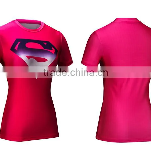 2016 Guangzhou Manufacturer Summer Short Sleeve Printed Custom Couple Superman Print T-shirt Women Slim Fit Shirt