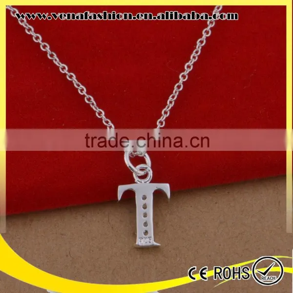 Silver Chian t Initial Letter Pendant, Fashion Letter Pendant Jewelry photo-3