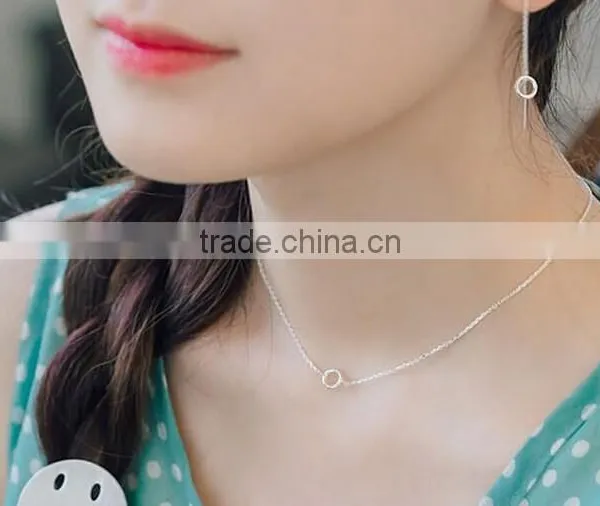 925 Sterling Silver Circle Charm Long Dangle Thread Line Threader Earrings photo-5