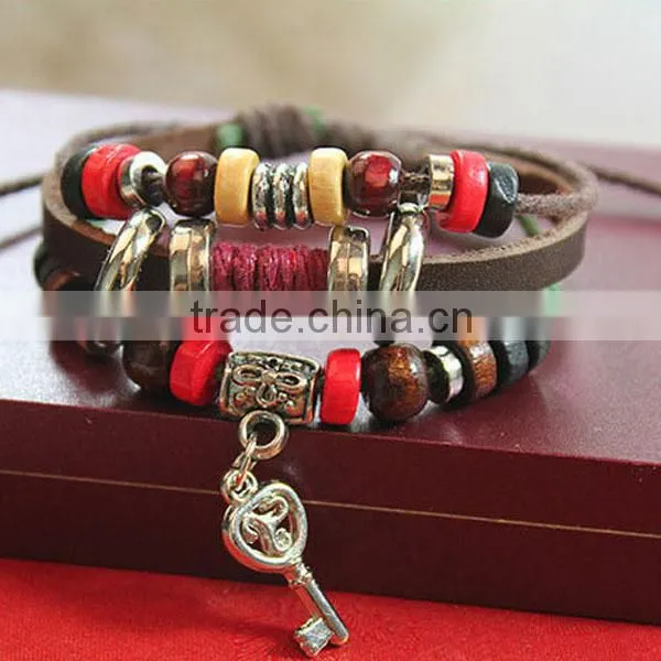 Latest Arrival New Design Jewelry Key Bracelet Nnisex Charm Trendy Korean Style Mutilayer Leather Bracelet/ photo-3